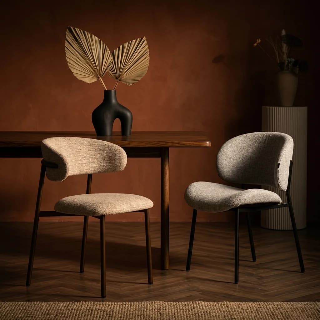 Aiko en Celine stoelen in dramatisch terracotta interieur
