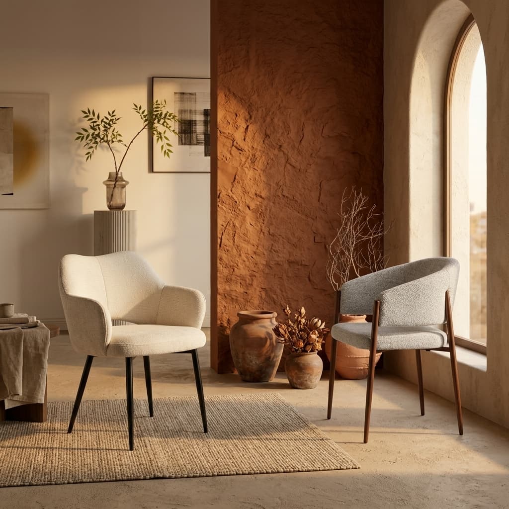 Mori en Lotus stoelen in warm mediterraan interieur