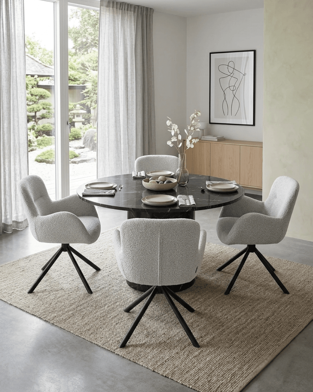 Design Eetkamerstoel Hana | Crèmebeige | Zwart sfeer