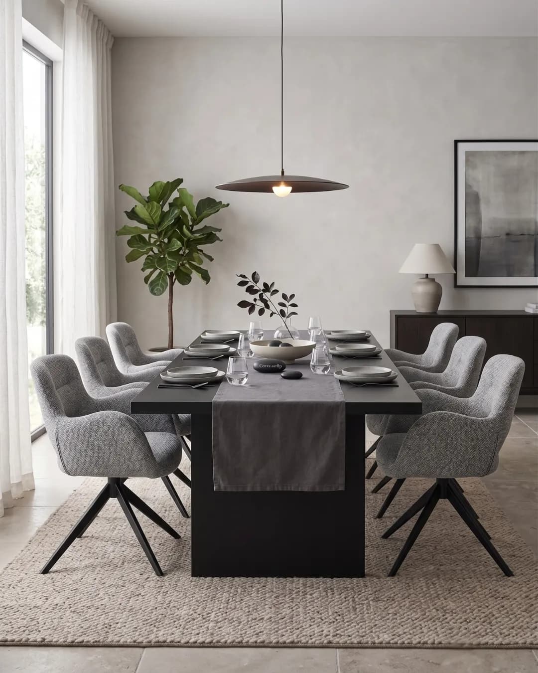 Design Eetkamerstoel Helene | Lichtantraciet | Zwart Hoekig Afgelijnd sfeer